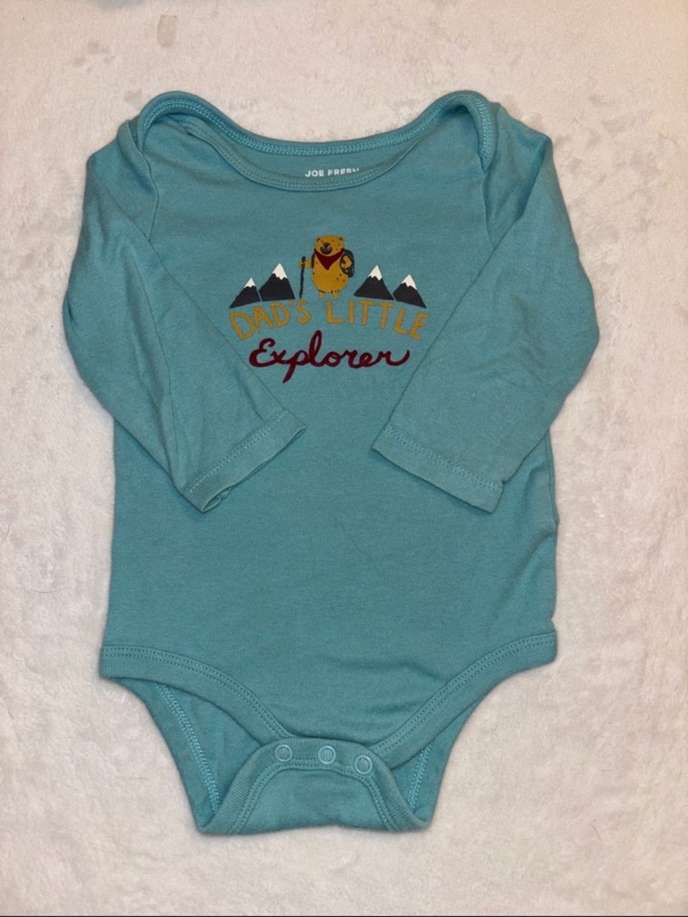 (3 for $10) Joe Fresh Teal 'Dad's Little Explorer' Long-Sleeve Baby Bodysuit